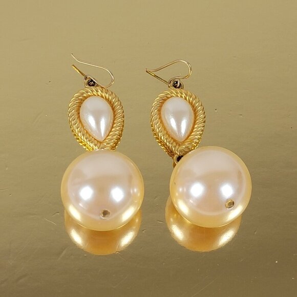Givenchy Gold-Tone Cream Faux Pearl Dangle Earrings 2 In  21mm - Picture 2 of 6